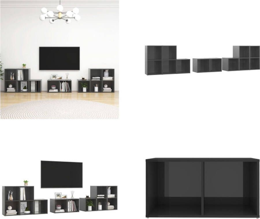 VidaXL 8-delige Tv-meubelset bewerkt hout hoogglans grijs Tv-kastenset Tv-kastensets Tv-meubelset Tv-meubelsets
