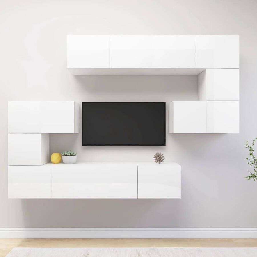 VidaXL -8-delige-Tv-meubelset-spaanplaat-hoogglans-wit - Foto 1