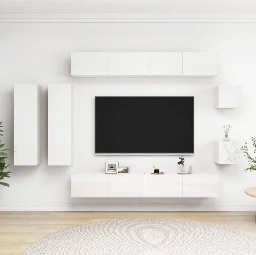 VidaXL -8-delige-Tv-meubelset-spaanplaat-hoogglans-wit