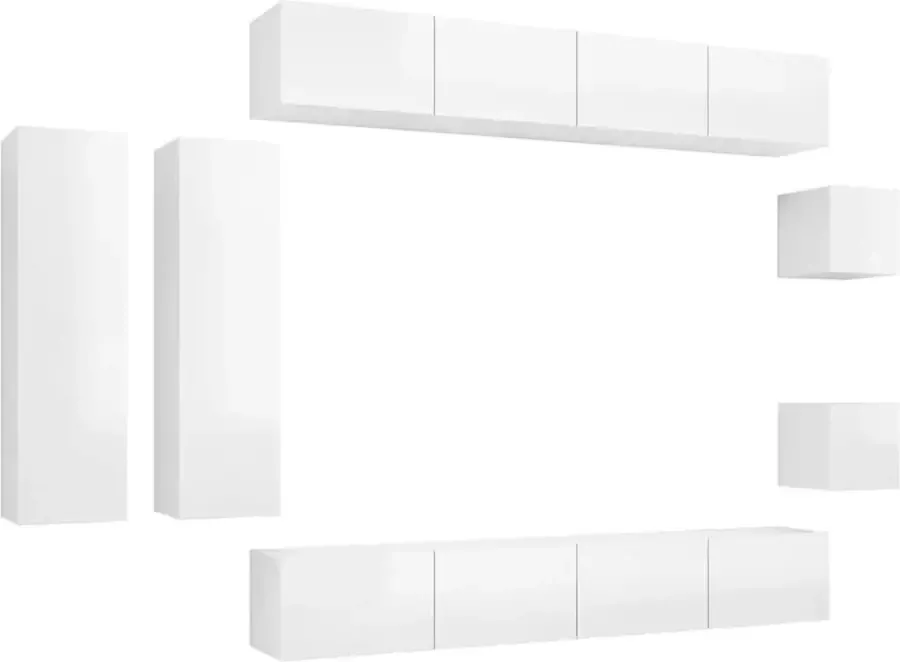 VidaXL -8-delige-Tv-meubelset-spaanplaat-hoogglans-wit - Foto 2