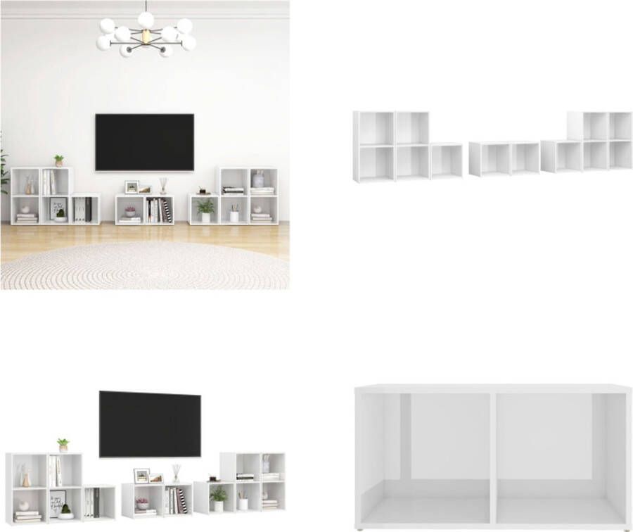 VidaXL 8-delige Tv-meubelset spaanplaat hoogglans wit Tv-kastenset Tv-kastensets Tv-meubelset Tv-meubelsets