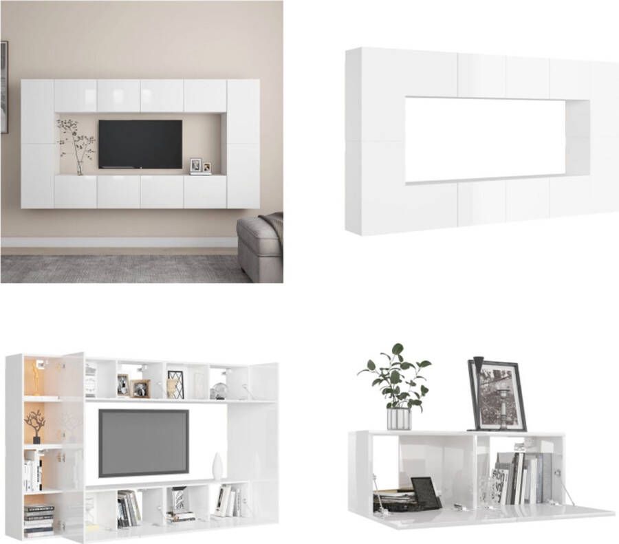 VidaXL 8-delige Tv-meubelset spaanplaat hoogglans wit Tv-meubelset Tv-meubelsets Tv Meubelset Tv Meubelsets