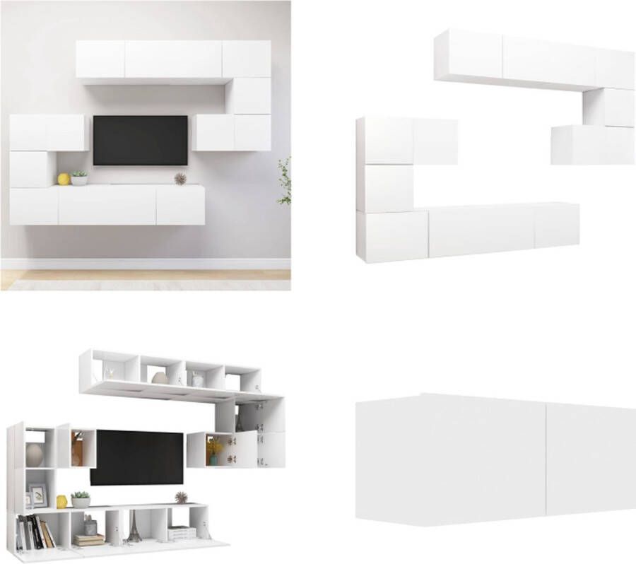 VidaXL 8-delige Tv-meubelset spaanplaat wit Tv-kastenset Tv-kastensets Tv-kasten Tv-meubelset - Foto 2