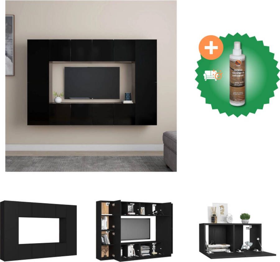 VidaXL TV-meubelset Montana Wandbevestiging Zwart Spaanplaat 80x30x30cm 60x30x30cm 30.5x30x30cm Kast Inclusief Houtreiniger en verfrisser - Foto 2