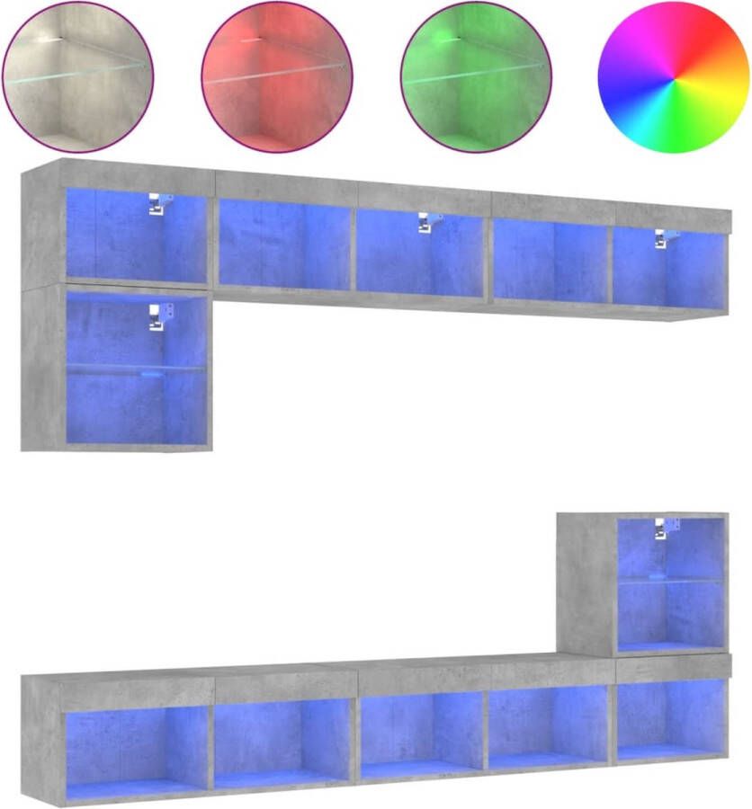 VidaXL -8-delige-Tv-wandmeubelset-met-LED-bewerkt-hout-betongrijs