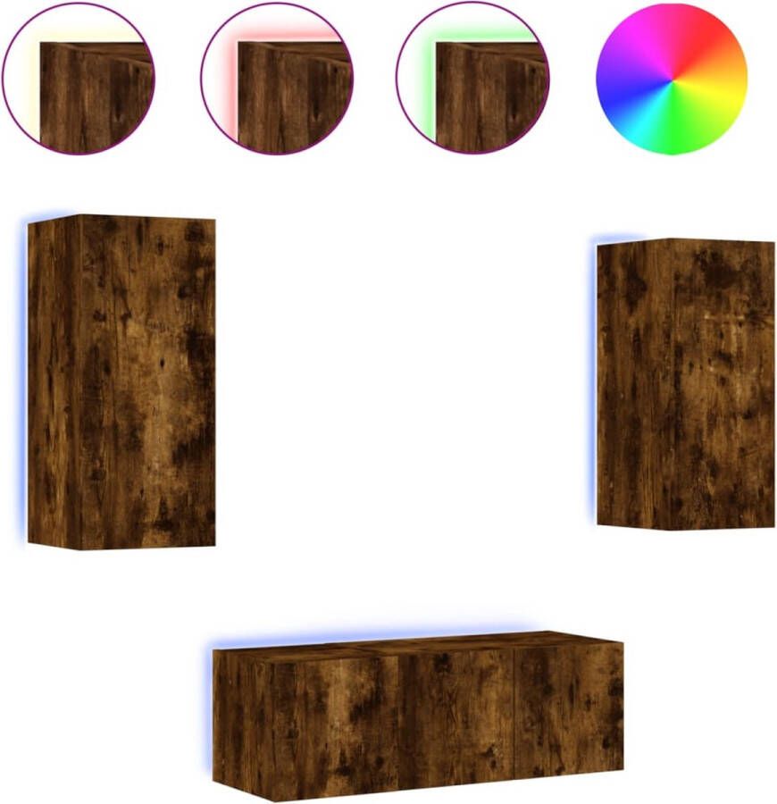 VidaXL -8-delige-tv-wandmeubelset-met-LED-bewerkt-hout-gerookt-eiken - Foto 2