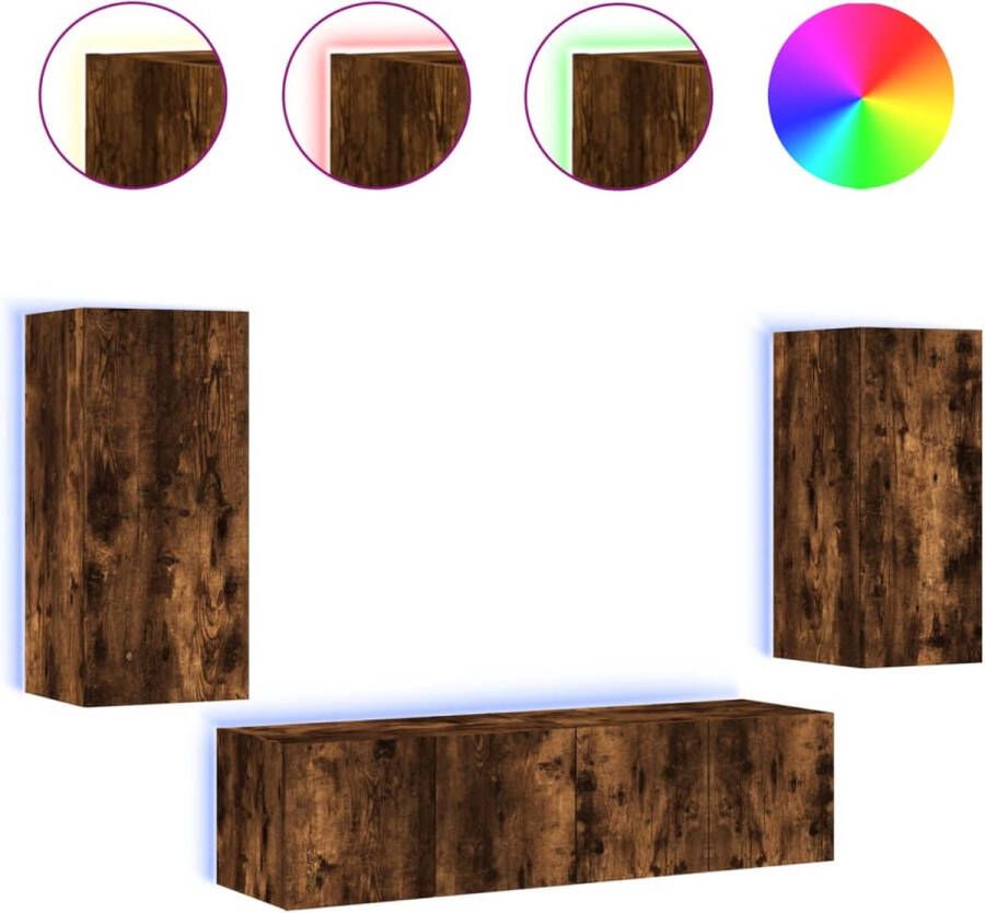 VidaXL -8-delige-tv-wandmeubelset-met-LED-bewerkt-hout-gerookt-eiken - Foto 2