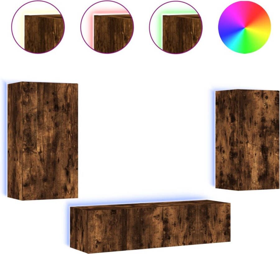 VidaXL -8-delige-tv-wandmeubelset-met-LED-bewerkt-hout-gerookt-eiken - Foto 2