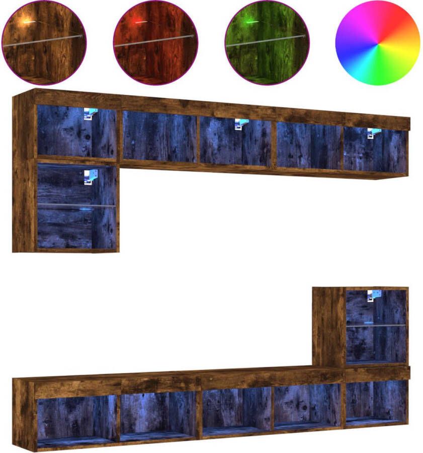 VidaXL -8-delige-tv-wandmeubelset-met-LED-bewerkt-hout-gerookt-eiken