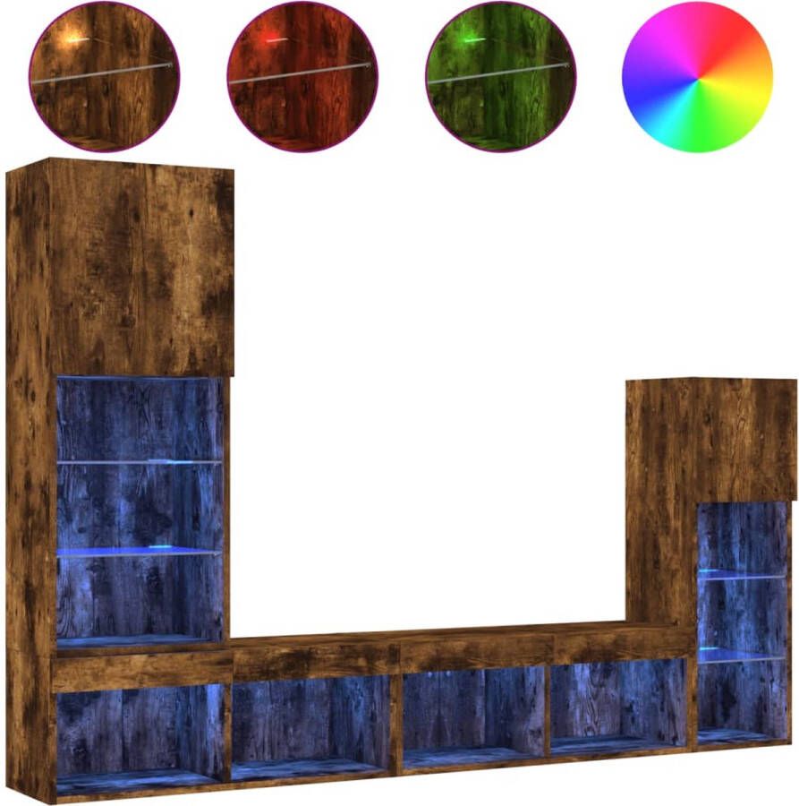 VidaXL -8-delige-tv-wandmeubelset-met-LED-bewerkt-hout-gerookt-eiken