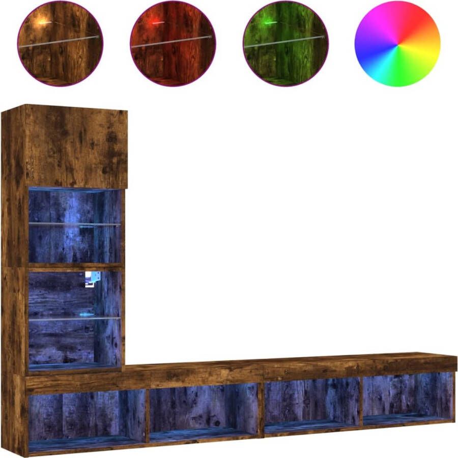 VidaXL -8-delige-tv-wandmeubelset-met-LED-bewerkt-hout-gerookt-eiken