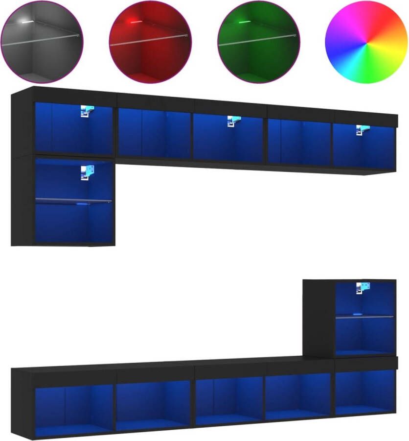 VidaXL -8-delige-Tv-wandmeubelset-met-LED-bewerkt-hout-zwart