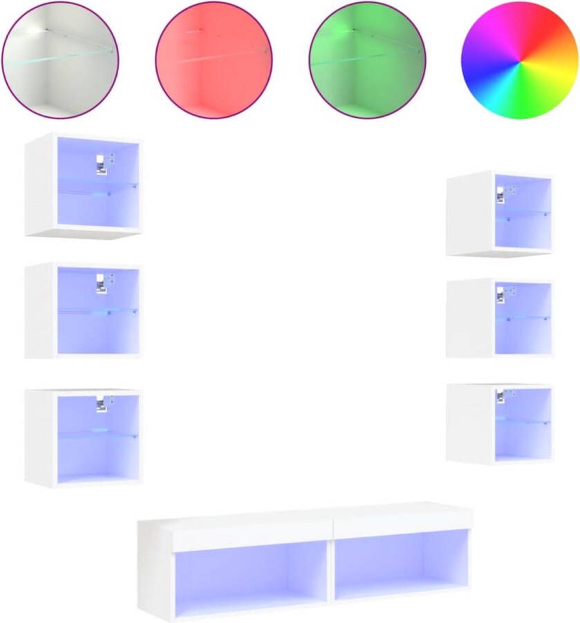 VidaXL -8-delige-Tv-wandmeubelset-met-LED-verlichting-bewerkt-hout-wit - Foto 5