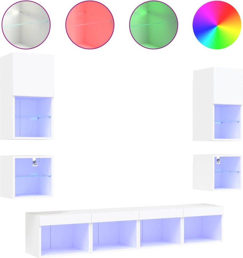 VidaXL -8-delige-Tv-wandmeubelset-met-LED-verlichting-bewerkt-hout-wit - Foto 3