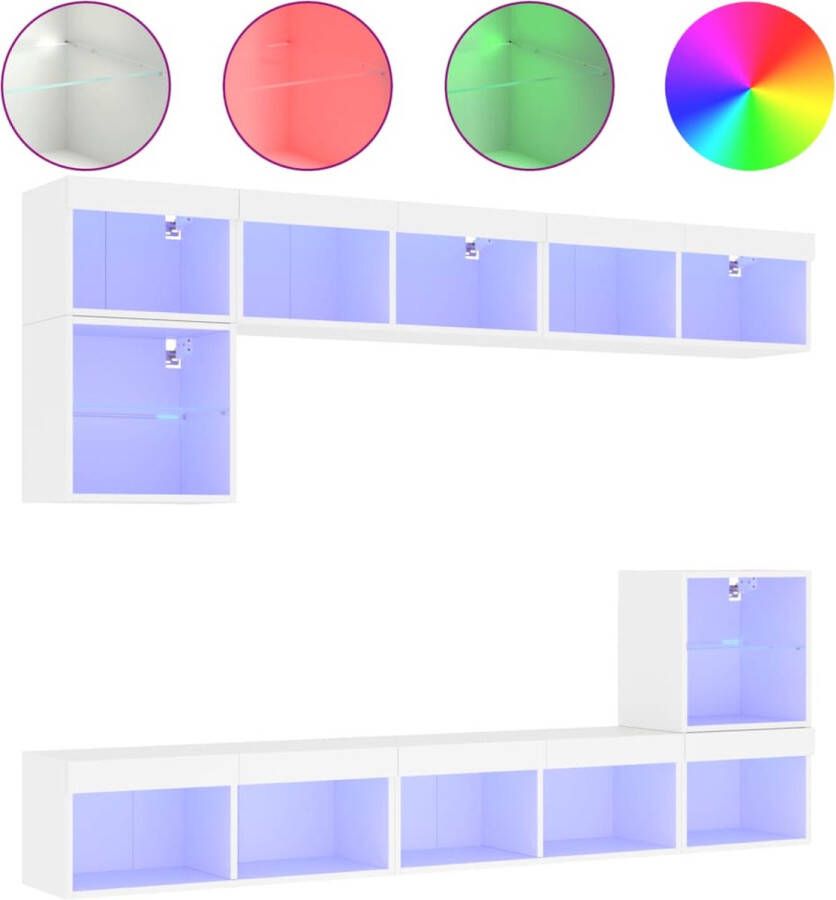 VidaXL -8-delige-Tv-wandmeubelset-met-LED-verlichting-bewerkt-hout-wit - Foto 2