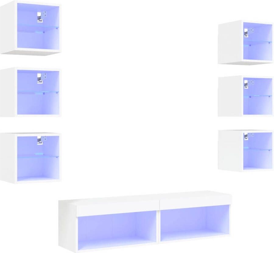 VidaXL -8-delige-Tv-wandmeubelset-met-LED-verlichting-bewerkt-hout-wit - Foto 4
