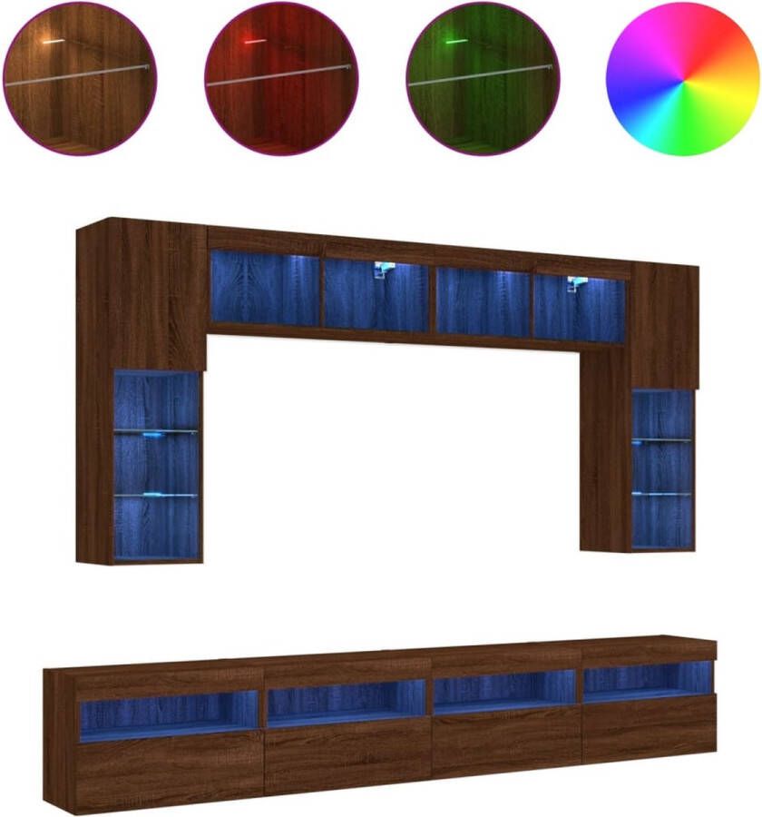 VidaXL -8-delige-Tv-wandmeubelset-met-LED-verlichting-bruineikenkleurig - Foto 2