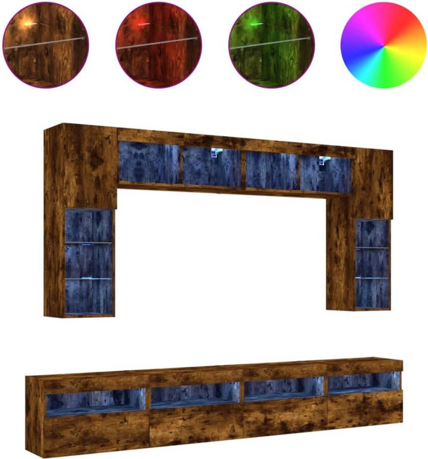 VidaXL -8-delige-Tv-wandmeubelset-met-LED-verlichting-gerookt-eiken - Foto 2