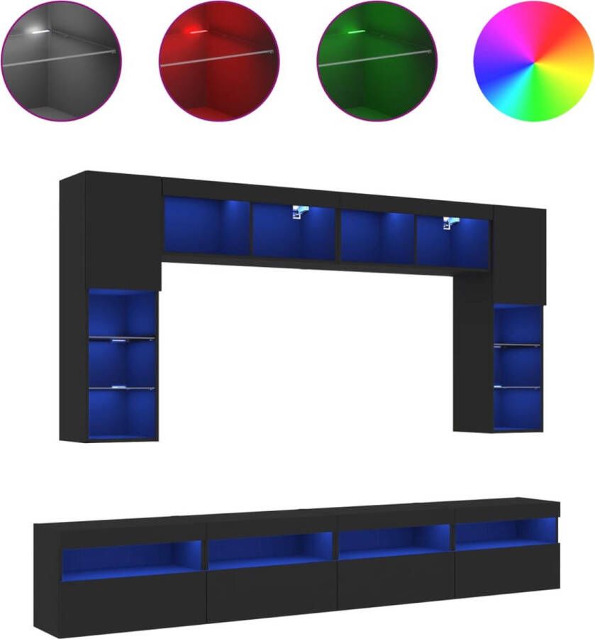 VidaXL -8-delige-Tv-wandmeubelset-met-LED-verlichting-zwart - Foto 2