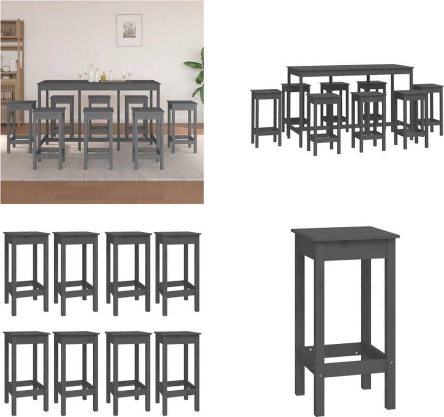 VidaXL 9-delige Barset massief grenenhout grijs Barset Barsets Pubset Bistroset
