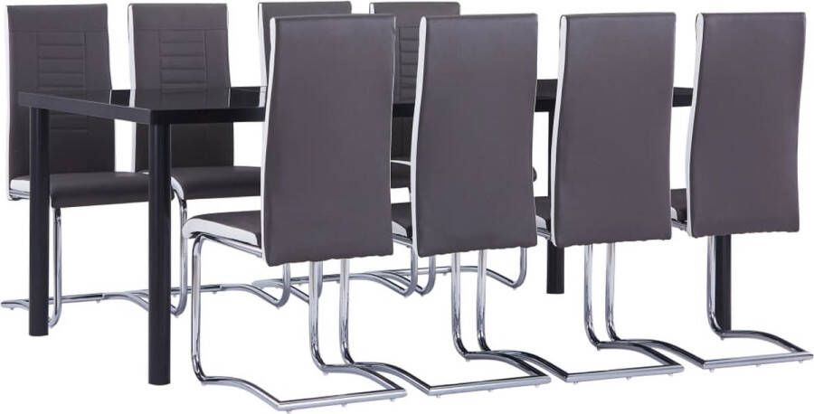 VidaXL Eethoek 9-delig Glas en Kunstleer Grijs Eetkamerset Eettafels Tuinset Dining Set Salontafel Keukenmeubels Meubilair Luxe Meubilering Moderne Eettafel Houten Eettafel - Foto 2