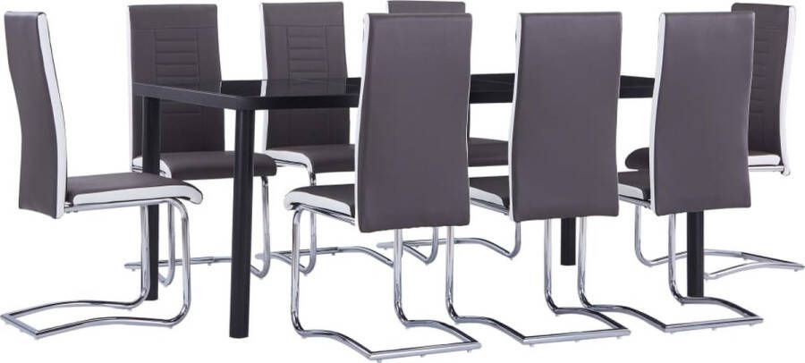 VidaXL Eethoek 9-delig Kunstleer Grijs 180x90x75 cm Eetset Tuinset Eettafel Eetkamerstoel Kunstleder Zwarte Eettafel Grijze Stoelen Moderne Eettafel - Foto 2