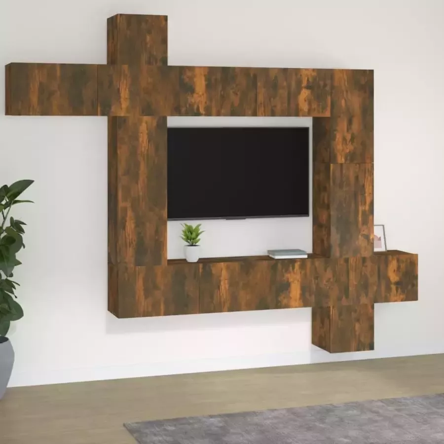 VidaXL -9-delige-Tv-meubelset-bewerkt-hout-gerookt-eikenkleurig