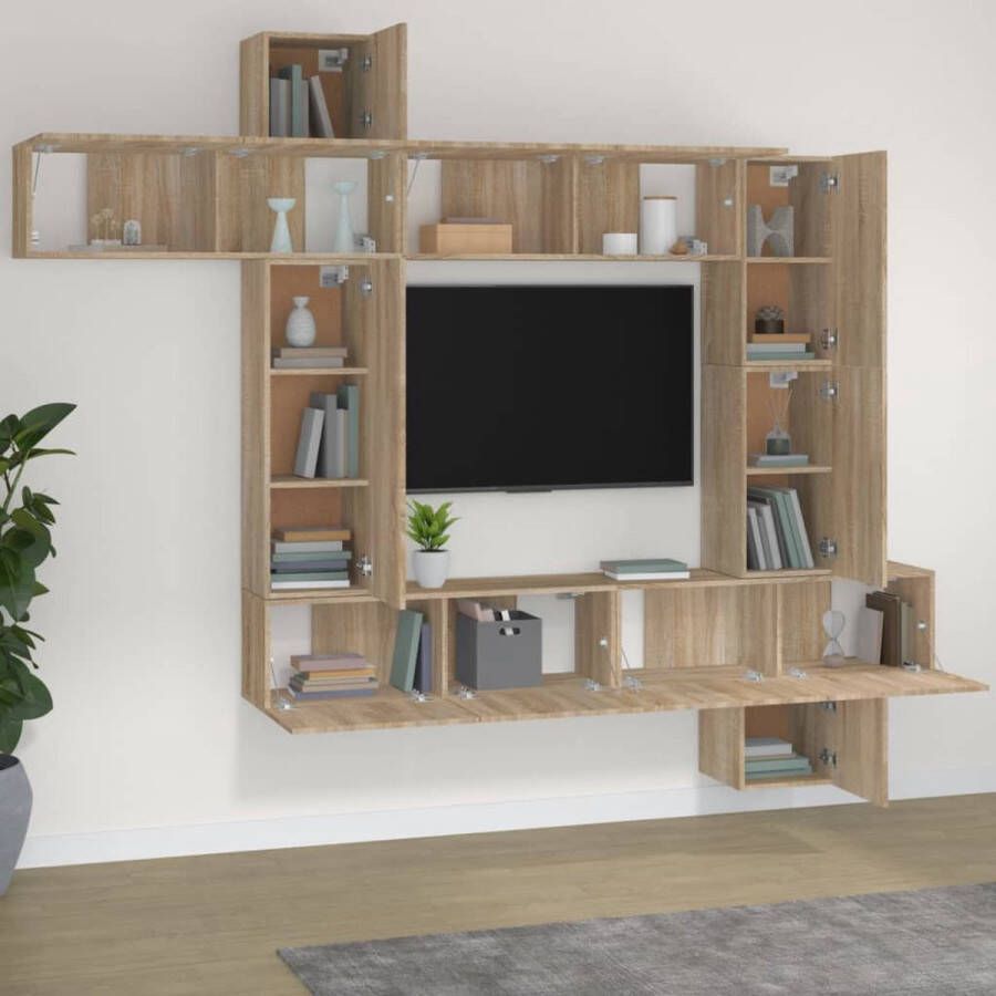 VidaXL -9-delige-Tv-meubelset-bewerkt-hout-gerookt-eikenkleurig - Foto 2