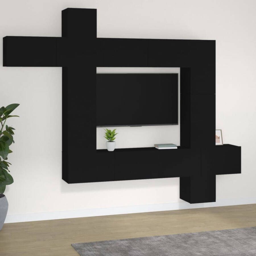 VidaXL -9-delige-Tv-meubelset-bewerkt-hout-zwart