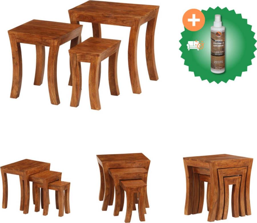 VidaXL Acacia Tafeltjesset Salontafels Bijzettafels Nachtkastjes 50x35x50 cm 35x35x44 cm 20x35x36 cm Tafel Inclusief Houtreiniger en verfrisser