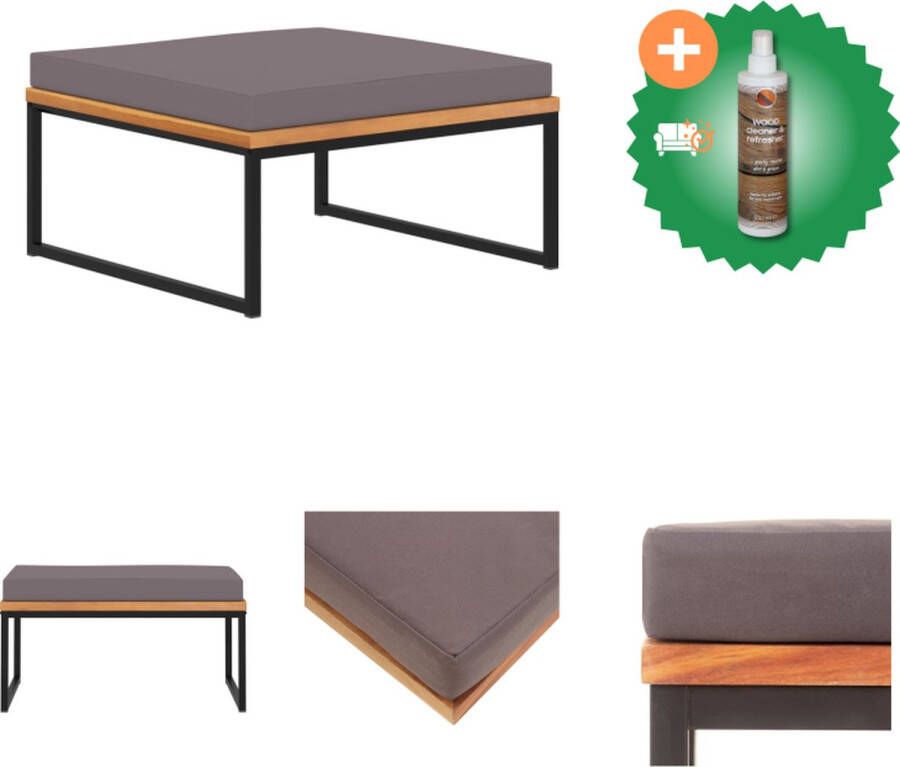 VidaXL Voetensteun met kussen 66x66x36 cm acaciahout donkergrijs Poef Inclusief Houtreiniger en verfrisser