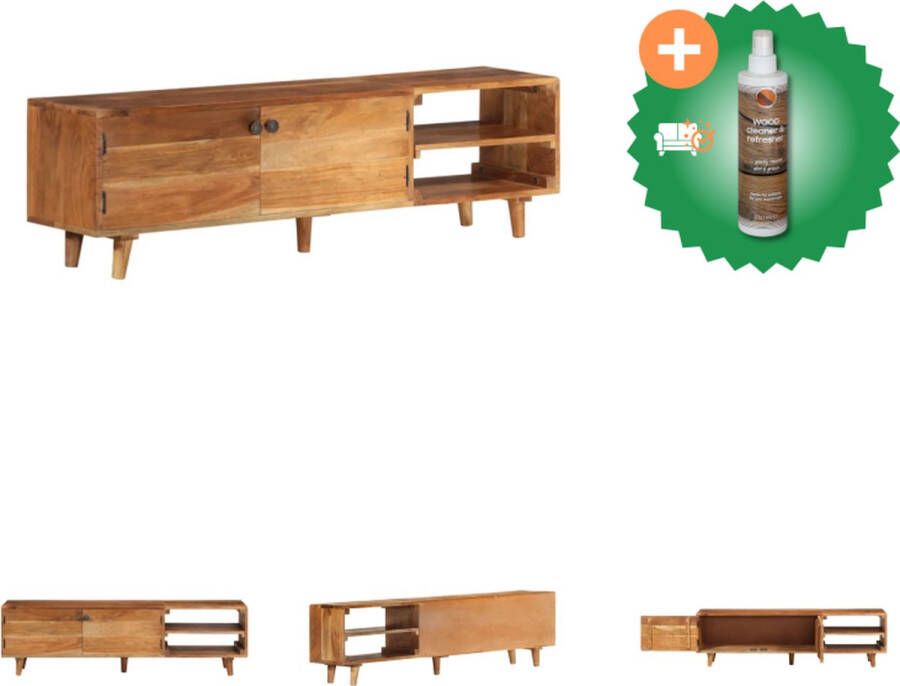 VidaXL Tv-meubel 140x30x40 cm massief acaciahout met hongingafwerking Kast Inclusief Houtreiniger en verfrisser