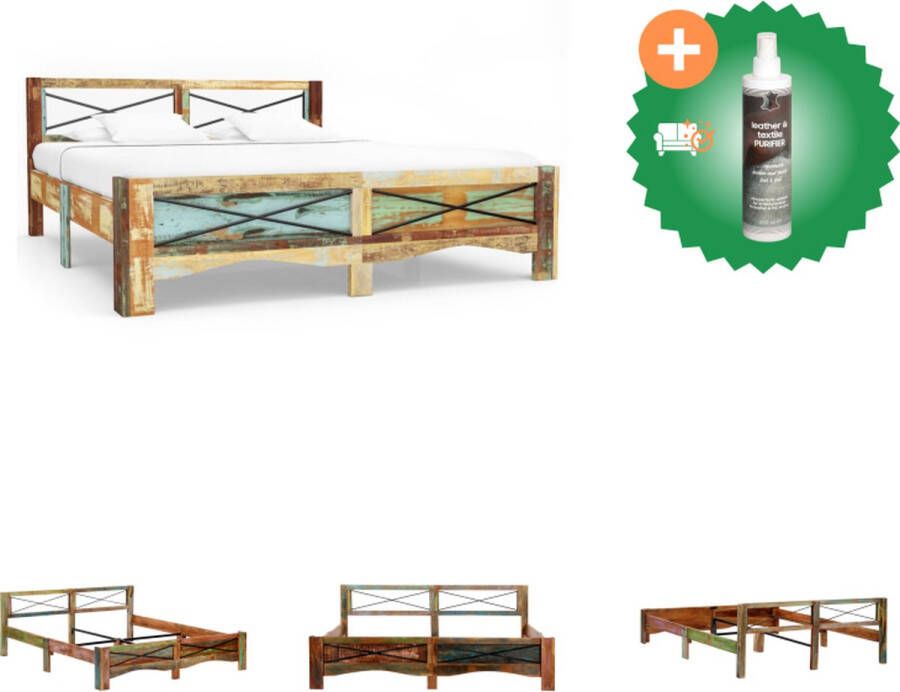 VidaXL Antiek Houten Bedframe 186 x 212 x 74 cm Gerecycled Hout Bed Inclusief Reiniger