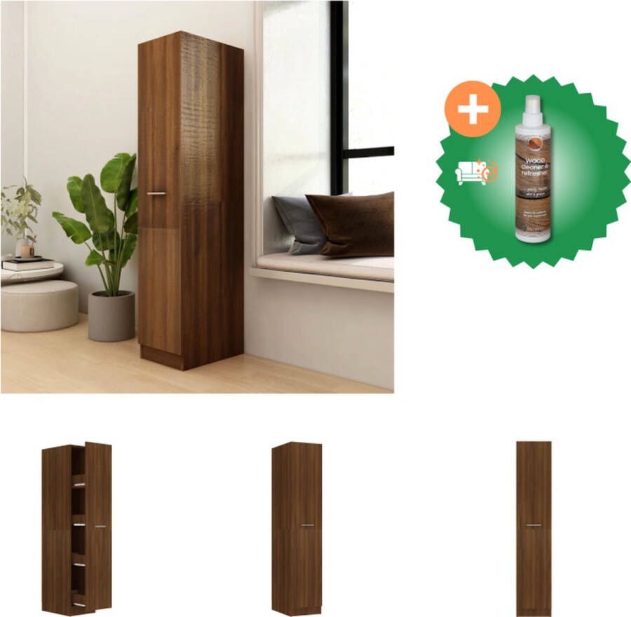 VidaXL Apothekerskast Bruineiken 30 x 42.5 x 150 cm Uittrekbaar Ontwerp Kast Inclusief Houtreiniger en verfrisser