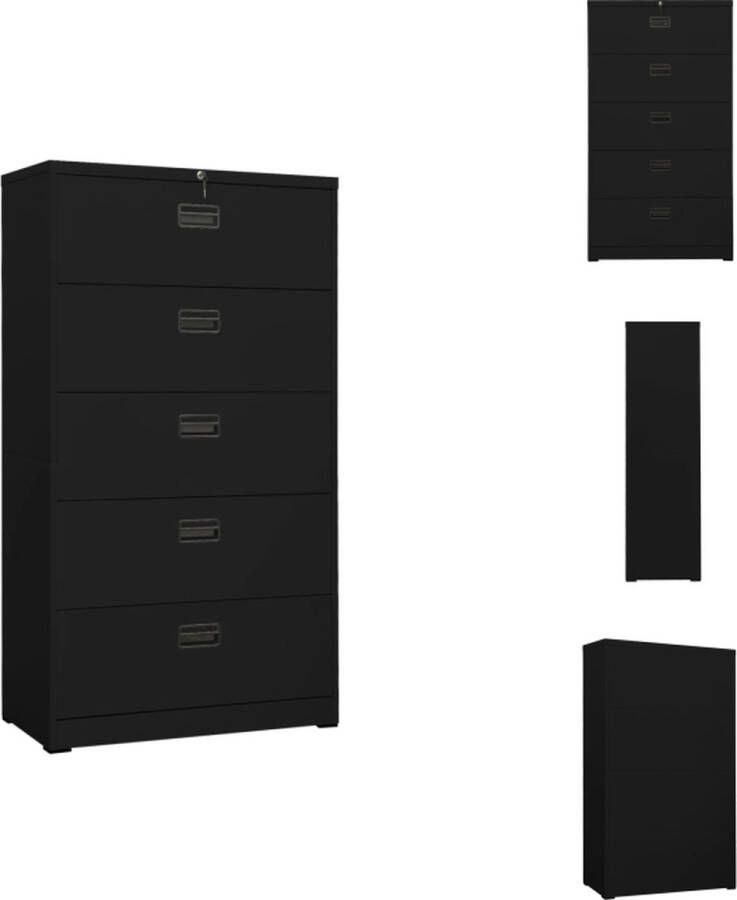 vidaXL Archiefkast Staal 90 x 46 x 164 cm 5 Lades Zwart Met Slot Kast