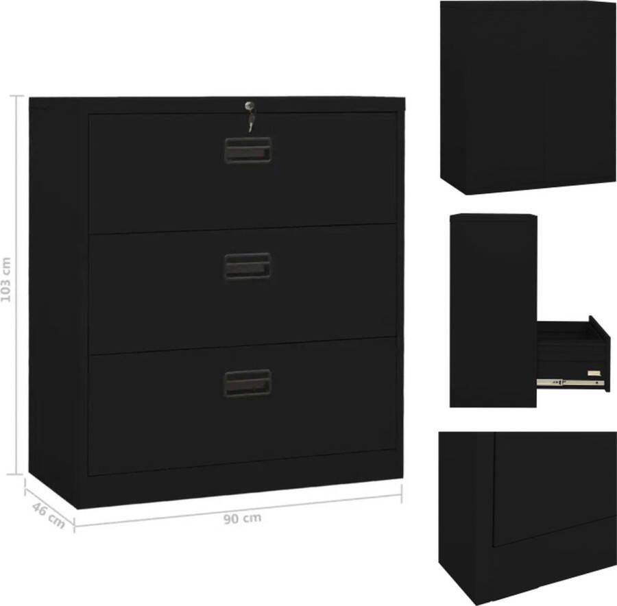 VidaXL Archiefkast Zwart Staal 90 x 46 x 103 cm 3 Lades A4 + Amerikaanse Letter + Legal 135 kg draagvermogen Met slot Kast