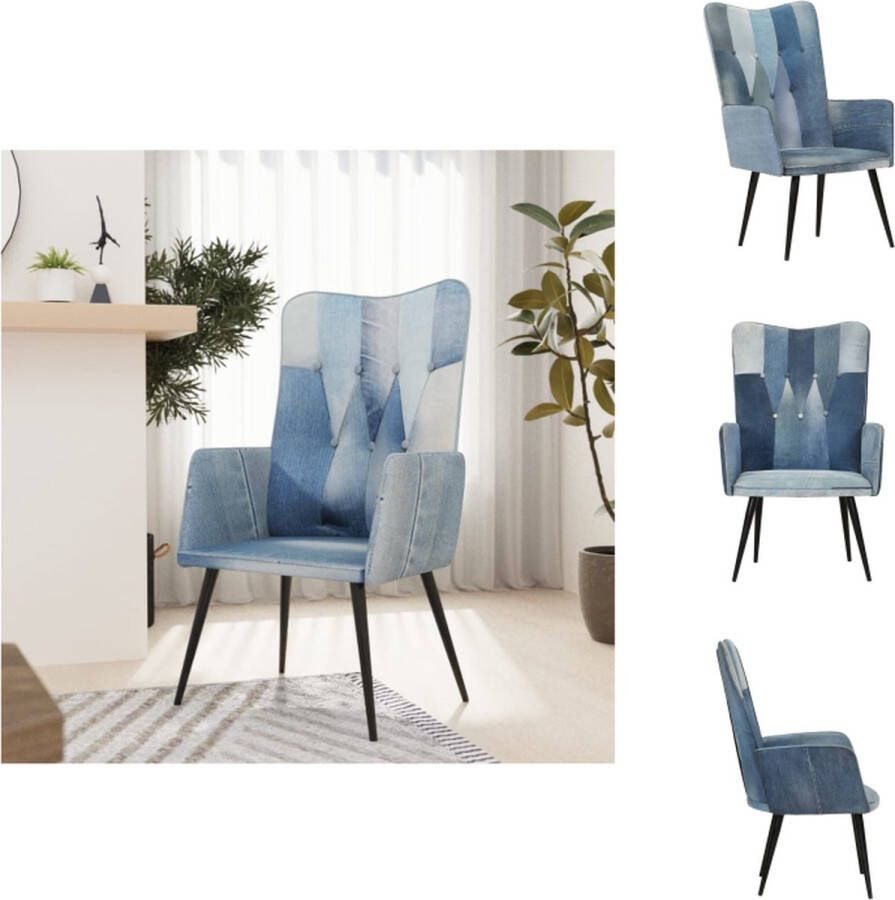 vidaXL Armstoel Canvas Blauw 55 x 41 x 97 cm Met knoopontwerp Fauteuil