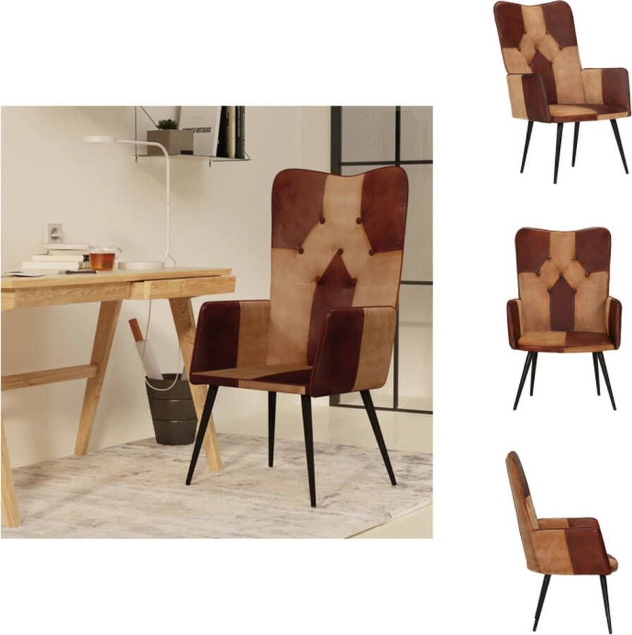 VidaXL Armstoel Echt Leer Luxe en Comfort Lichtbruin Donkerbruin 55x41x97 cm Montage vereist Fauteuil