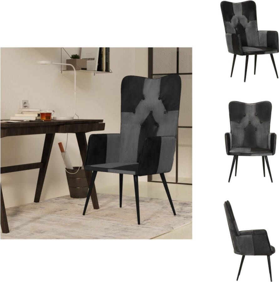 vidaXL Armstoel Hoogwaardig Fauteuil Afmeting- 55 x 41 x 97 Kleur- Zwart en grijs Materiaal- Echt leer canvas en gepoedercoat ijzer Fauteuil