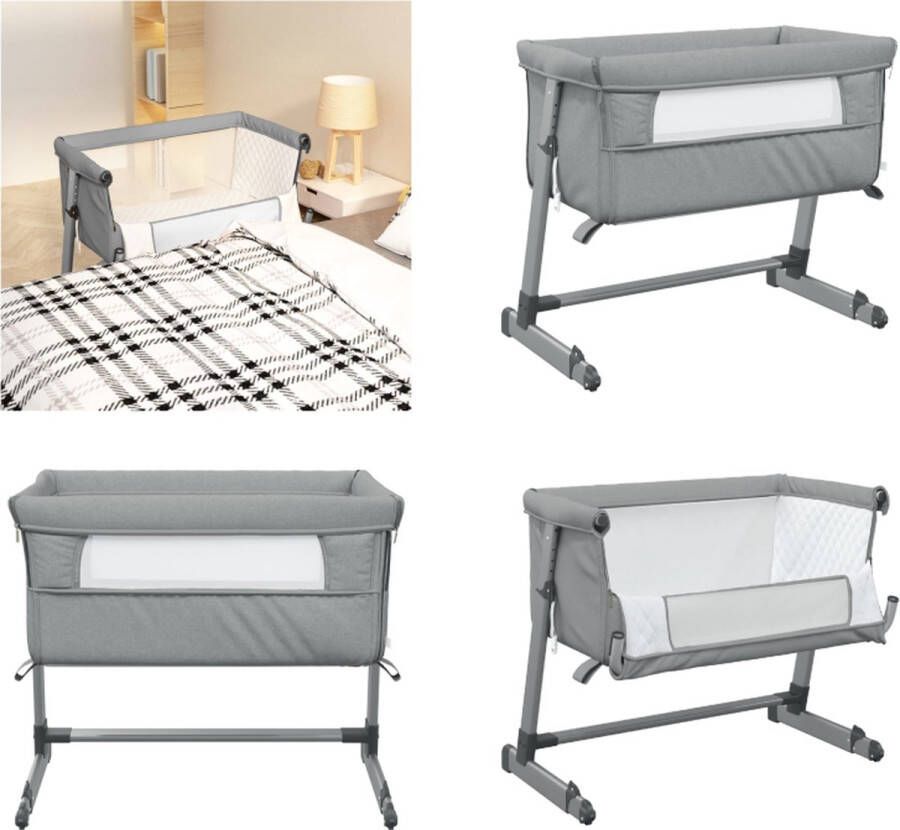 VidaXL Babybed met matras linnen lichtgrijs Babybedje Met Matras Babybedjes Met Matrassen Babybedje Babyledikantje - Foto 2