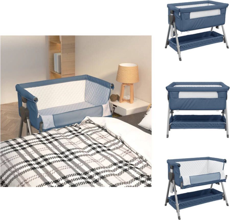 vidaXL Babybedje Marineblauw Verstelbare Hoogtes Opbergruimte Uitneembaar Matras Bed