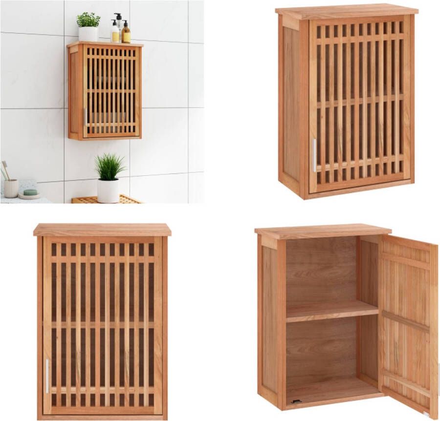 VidaXL Badkamerkast wandgemonteerd 42x23x60 cm massief walnotenhout Badkamerkast Badkamerkasten Badkamer Kast Badkamerkastje