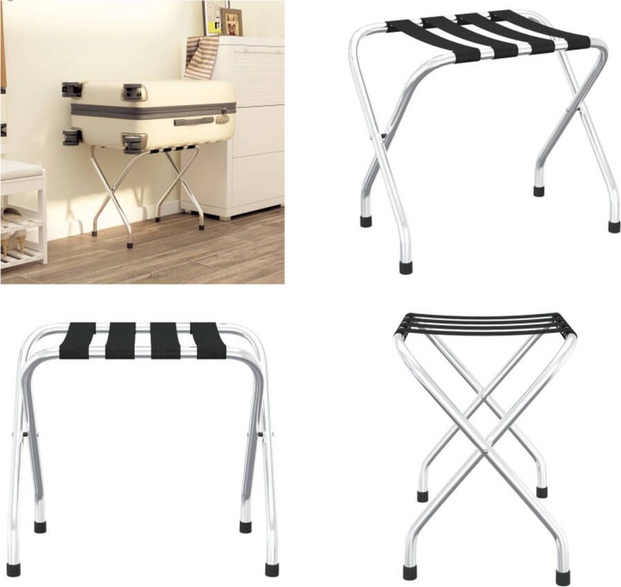 VidaXL Bagagerek 56x40x49 cm zwart en zilver Bagagerek Met Rugleuning Bagagerekken Met Rugleuning Hotel Bagagerek Logement Bagagerek