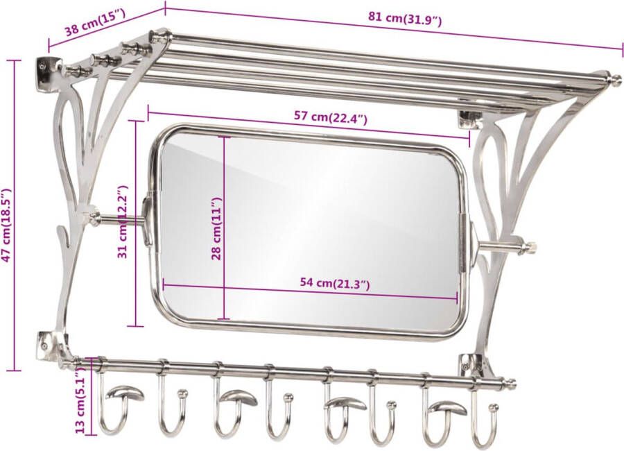 VidaXL -Bagagerek-met-kleerhangers-en-spiegel-wandmontage-aluminium