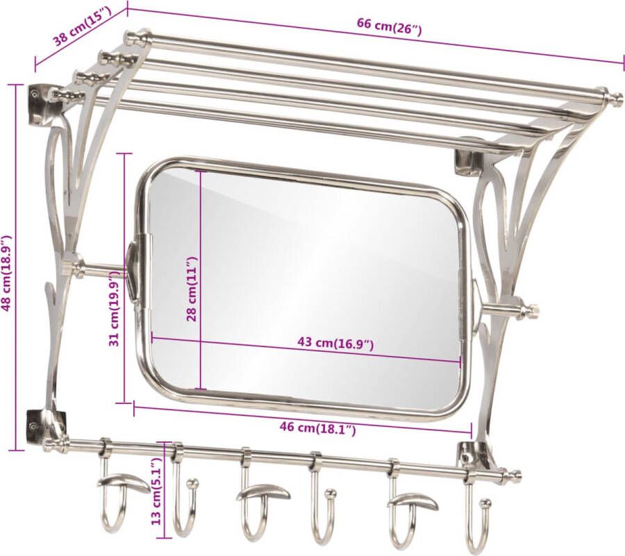 VidaXL -Bagagerek-met-kleerhangers-en-spiegel-wandmontage-aluminium