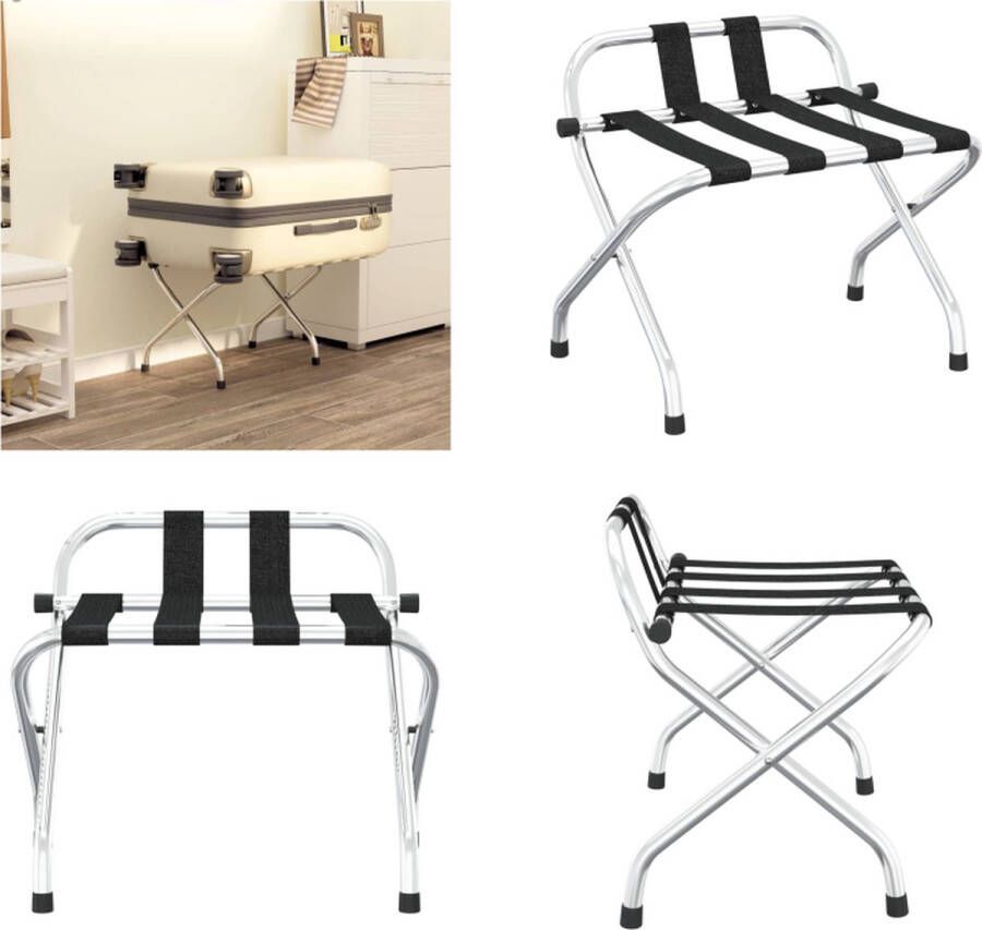 VidaXL Bagagerek met rugleuning 56x39x52 cm zilverkleurig Bagagerek Met Rugleuning Bagagerekken Met Rugleuning Hotel Bagagerek Logement Bagagerek