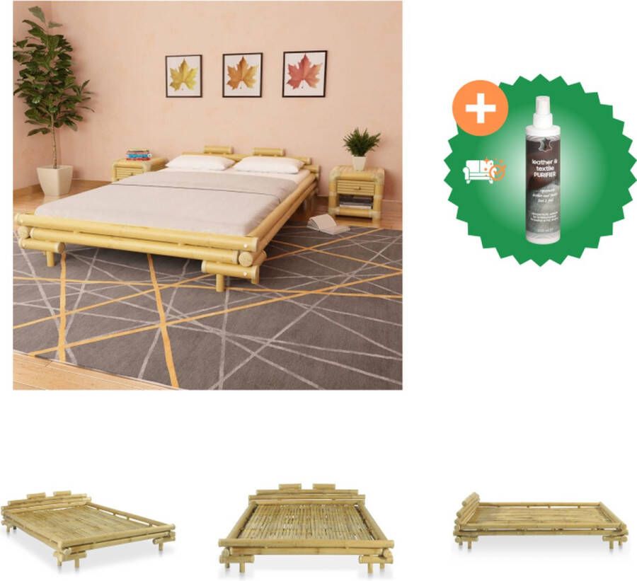 VidaXL Bamboe Bed 221 x 161 x 58 cm Natuurlijk rattan Incl lattenbodem Geschikt voor matras 200 x 140 cm Eenvoudig te monteren Bed Inclusief Reiniger