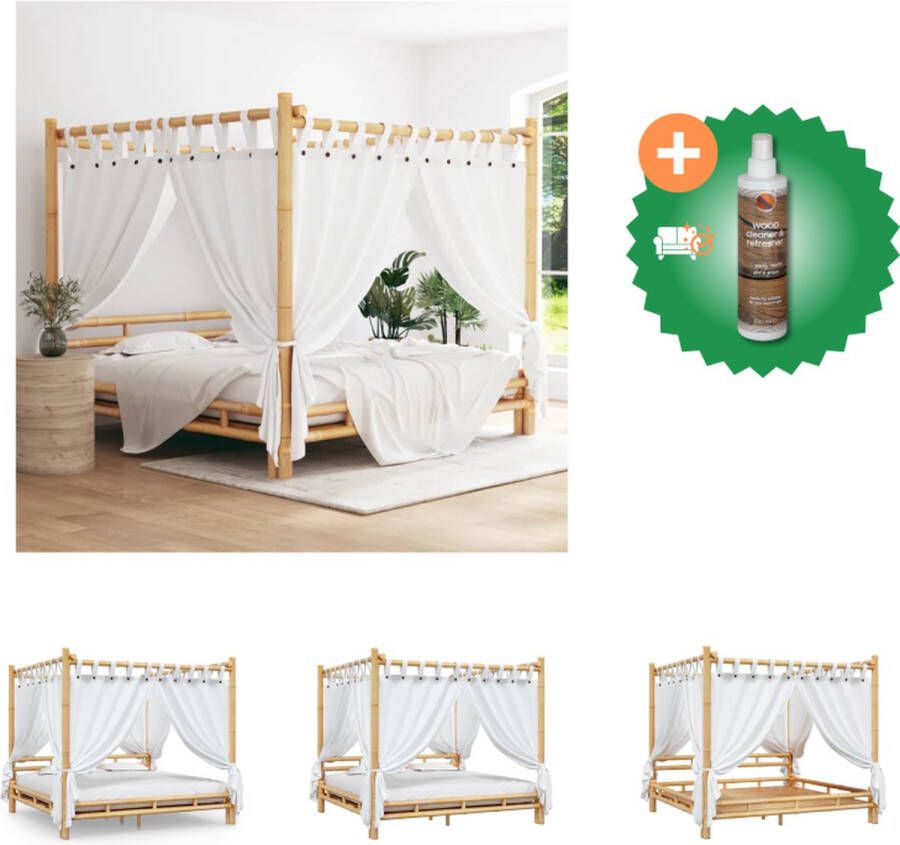 VidaXL Bamboe Hemelbed 220 x 220 x 200 cm Inclusief lattenbodem Geschikt voor 200 x 200 cm matras Rustiek design Bed Inclusief Houtreiniger en verfrisser
