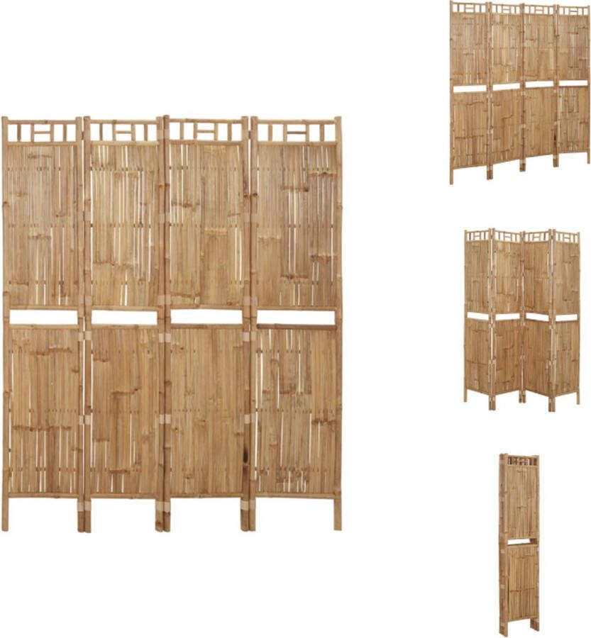 VidaXL Kamerscherm Kamerschermen Scheidingswand Ruimteverdeler Kamerscherm met 4 panelen 160x180 cm bamboe