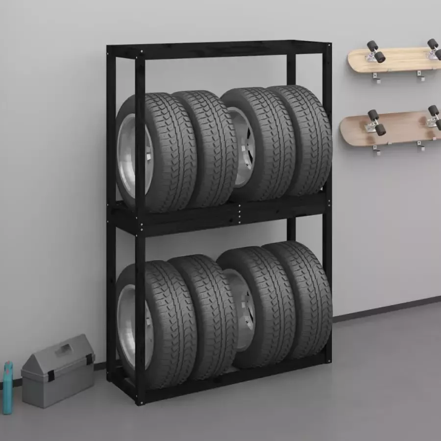 VidaXL Bandenrek 120x40x180 cm massief grenenhout zwart - Foto 2